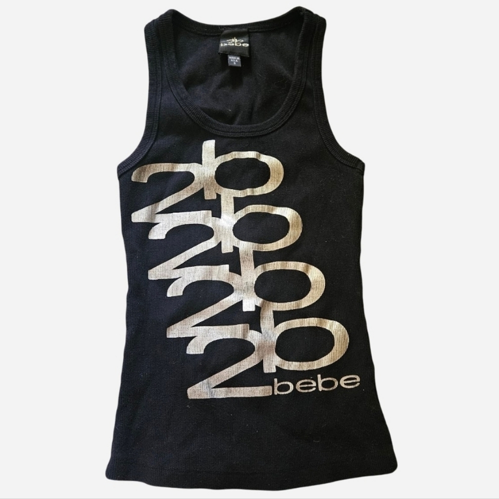 Bebe Black and Silver Tank Top
